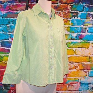 Coldwater Creek Green Long Sleeve Button Down Casual Shirt Size PL
